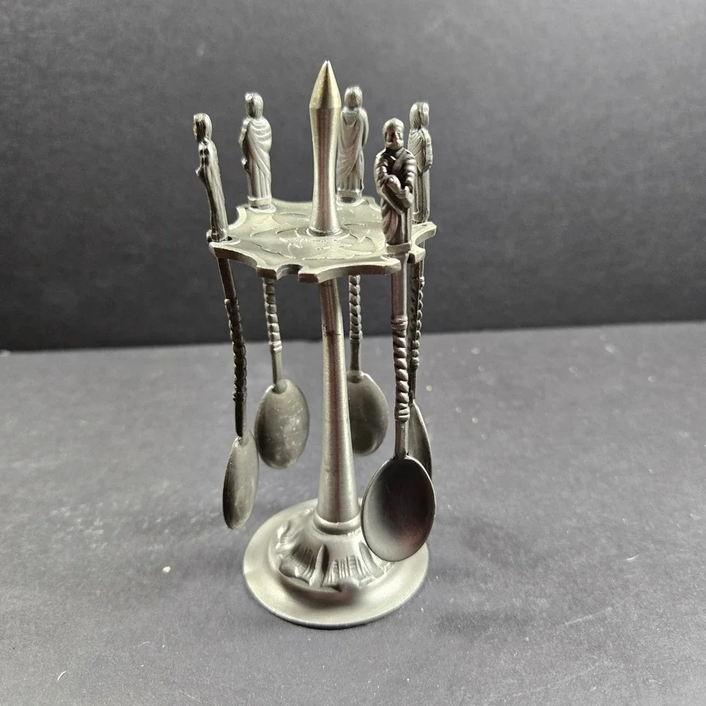 Artil Utrecht Pewter Apostle Spoon Set Silver Gray Vintage Dutch Stand